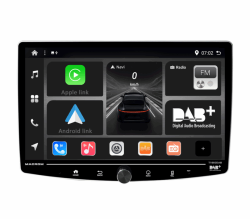 Macrom T1003DAB Monitor da 10.1 pollici con CarPlay & Android Auto wireless con radio RDS e DAB+
