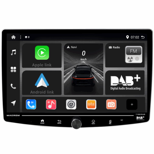 Macrom T1003DAB Monitor da 10.1 pollici con CarPlay & Android Auto wireless con radio RDS e DAB+