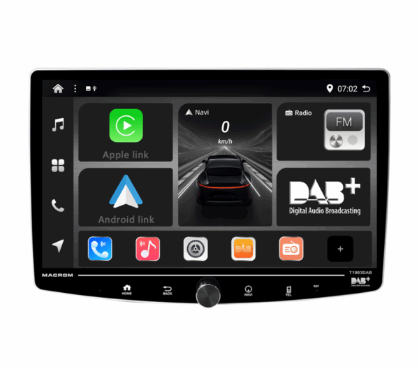 Macrom T1003DAB Monitor da 10.1 pollici con CarPlay & Android Auto wireless con radio RDS e DAB+