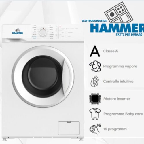 Hammer lavatrice 6kg 1000g inv. cl.a steam assist