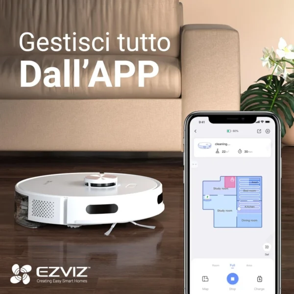 Ezviz RE4 PLUS Robot Aspirapolvere con Sacco Lavapavimenti Contenitore polvere Autonomia 240 minuti con Base Svuota Polvere - immagine 3